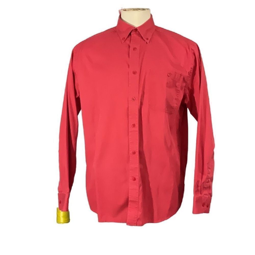 Red Button Down Gander Mtn Long Sleeve Chest Pocket Wrinkle Resistant Shirt Sz L